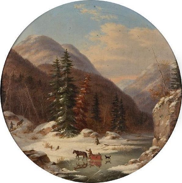 In The Mountains Below Quebec, North Shore,french Canadians In Early Winter Oil Painting by Cornelius Krieghoff