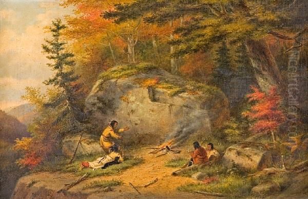 Autumn In West Canada, Chippeway Indians Oil Painting by Cornelius Krieghoff