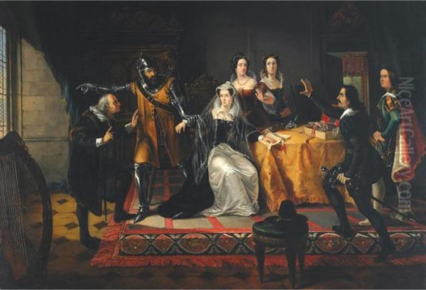 Mary, Queen Of Scots, And Entourage Oil Painting by Cornelius Krieghoff