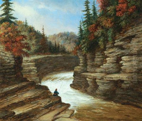 River Gorge, Autumn Oil Painting by Cornelius Krieghoff