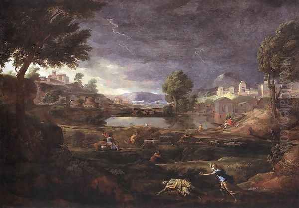 Strormy Landscape with Pyramus and Thisbe 1651 Oil Painting by Nicolas Poussin