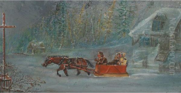 Sleighing Scene Oil Painting by Cornelius Krieghoff