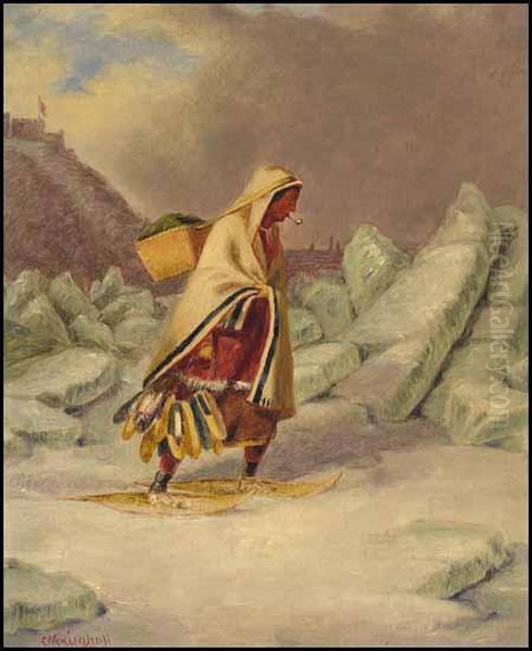 An Indian Mocassin Seller Oil Painting by Cornelius Krieghoff