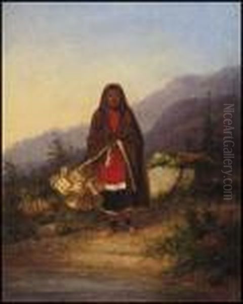 Iroquois Indian Basket Seller Oil Painting by Cornelius Krieghoff