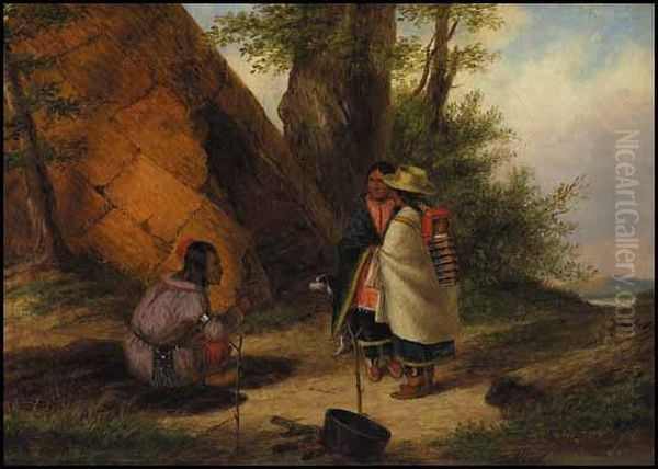 Indians Meeting By A Teepee Oil Painting by Cornelius Krieghoff