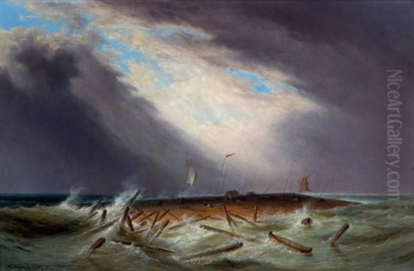 Lumber Raft On The St. Lawrence Oil Painting by Cornelius Krieghoff