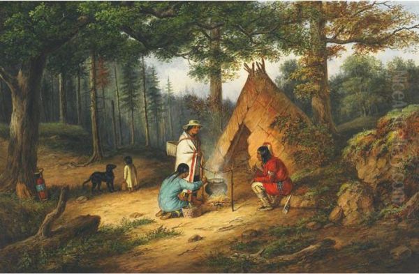 Caughnawaga Indians At Camp Oil Painting by Cornelius Krieghoff