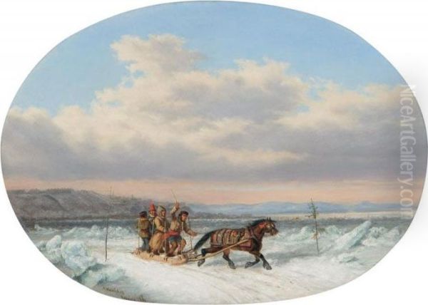 Crossing The Ice At Quebec Oil Painting by Cornelius Krieghoff