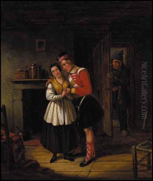 Officer Courting Girl Oil Painting by Cornelius Krieghoff