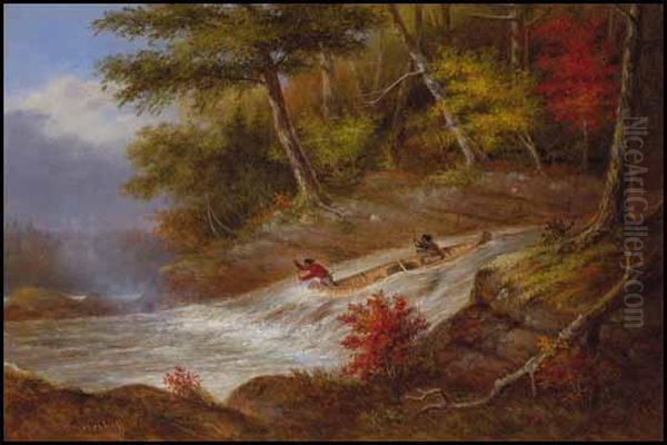 Indians Running A Rapid Oil Painting by Cornelius Krieghoff