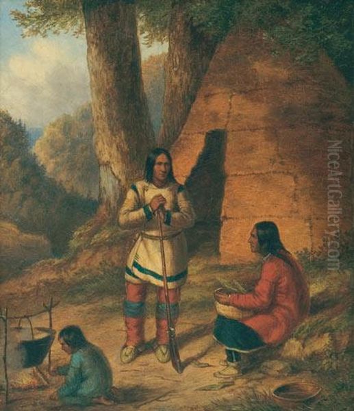 Indian Hunter And Family Oil Painting by Cornelius Krieghoff