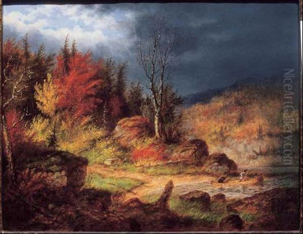 The Passing Storm, Jacques Cartier River Oil Painting by Cornelius Krieghoff