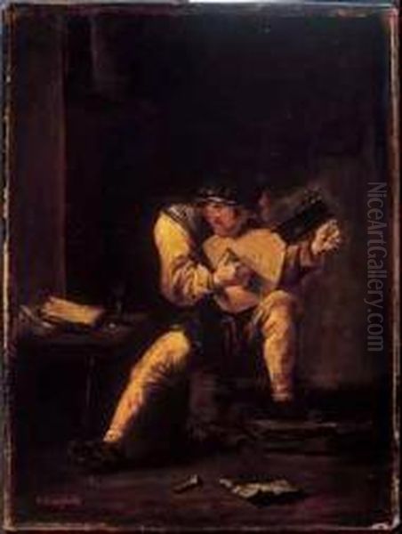 Man Playing An Instrument Oil Painting by Cornelius Krieghoff