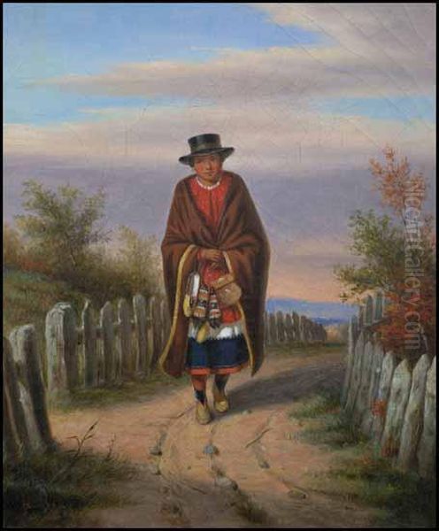 Indian Moccasin Seller Oil Painting by Cornelius Krieghoff