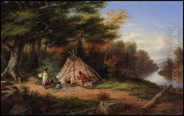 Wigwam, St. Lawrence, Canada Oil Painting by Cornelius Krieghoff