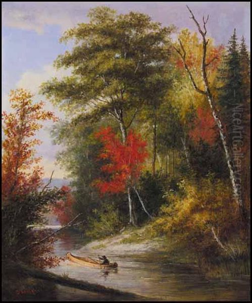 Autumn, Lake St. Charles Oil Painting by Cornelius Krieghoff