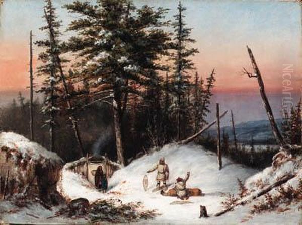 Trappers On The Frontier Oil Painting by Cornelius Krieghoff