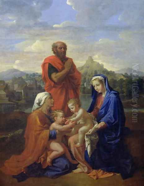 The Holy Family with St. John, St. Elizabeth and St. Joseph Praying, 1656 Oil Painting by Nicolas Poussin