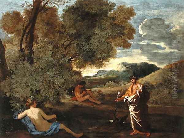 Landscape with Numa Pompilius and the Nymph Egeria, 1624-27 Oil Painting by Nicolas Poussin