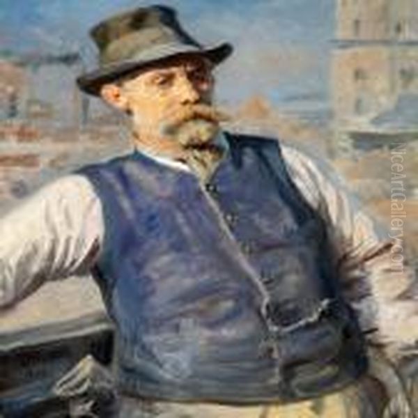 A Portrait Of Heinrich Krone, Chairman Of Bricklayers Oil Painting by Peder Severin Kroyer