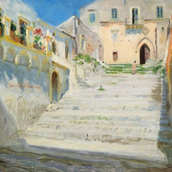 The Stairs To Palazzo Ciampoli In Taormina, Sicily Oil Painting by Peder Severin Kroyer