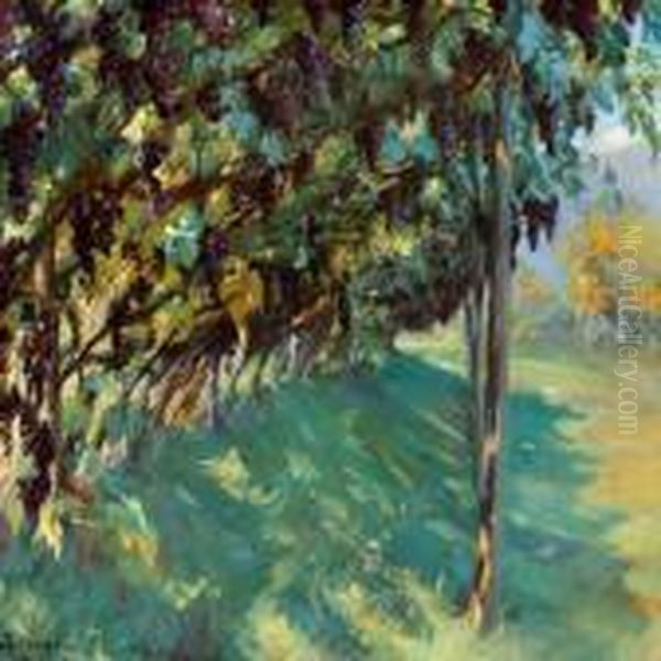 Vine With Ripe Grapes Oil Painting by Peder Severin Kroyer