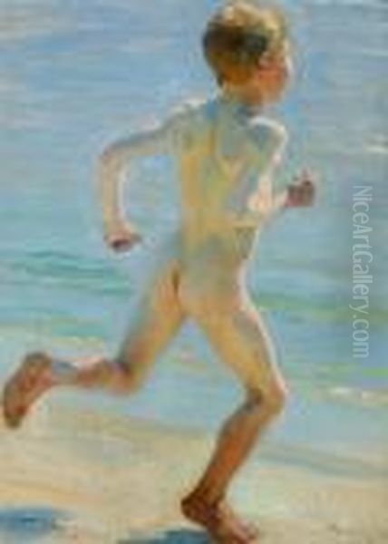 P. S. Kroyer: Naked Boy Running 
On The Beach Towards The Sea. 