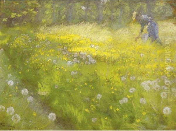 Fru Marie Kroyer I Haven Pa Skagen (marie Kroyer In The Garden At Skagen) Oil Painting by Peder Severin Kroyer