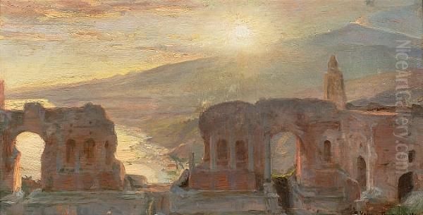 A View Of The Antique Theatre In Taormina Oil Painting by Peder Severin Kroyer