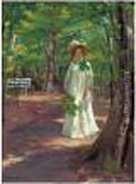 Henny Brodersen I ``skoven' Op 
Til Kroyers Hus (henny Brodersen In The ``woods' Leading To Kroyer's 
House) Oil Painting by Peder Severin Kroyer