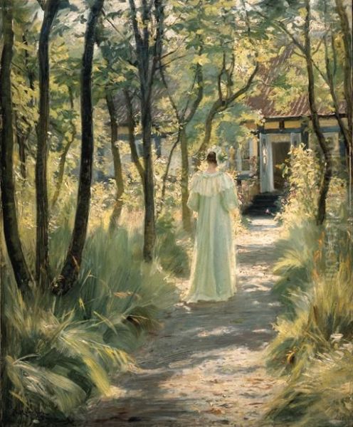 Marie I Haven (marie In The Garden) Oil Painting by Peder Severin Kroyer