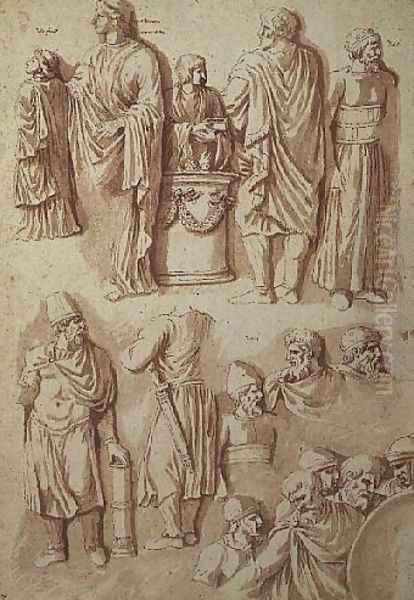 Various figures, studies from Trajans Column Oil Painting by Nicolas Poussin