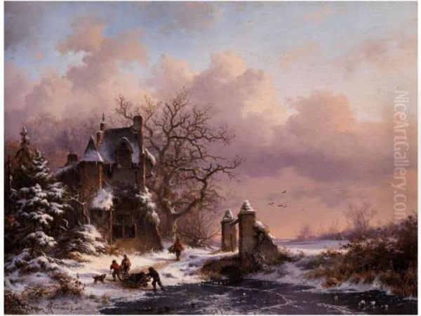 Winterlandschaft Oil Painting by Frederik Marianus Kruseman