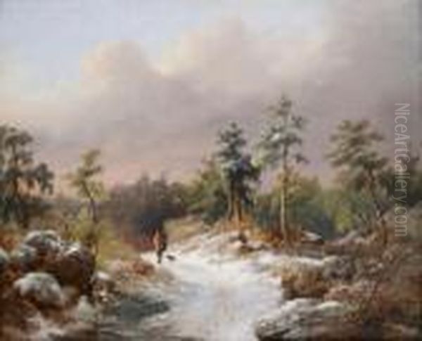 Wooded Landscape Oil Painting by Frederik Marianus Kruseman