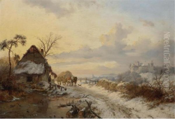 A Winter's Day Oil Painting by Frederik Marianus Kruseman