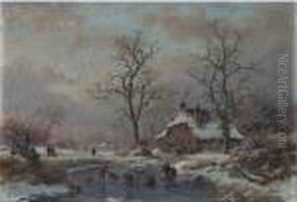 The Frozen Pond Oil Painting by Frederik Marianus Kruseman