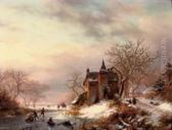 Sunset Over A Snow-covered Landscape Oil Painting by Frederik Marianus Kruseman