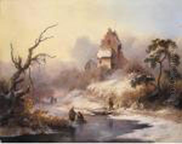 Winter Landscape Oil Painting by Frederik Marianus Kruseman