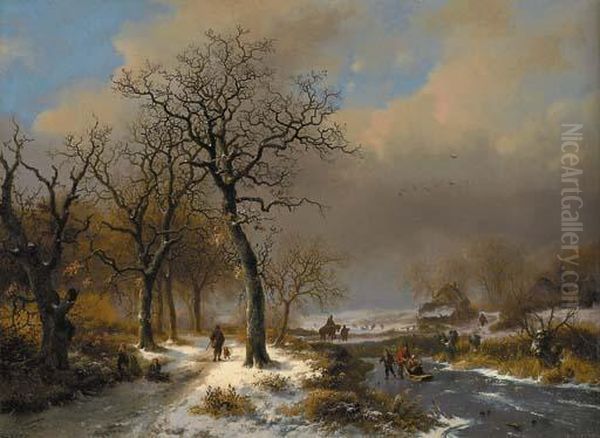 A Winter Landscape Oil Painting by Frederik Marianus Kruseman