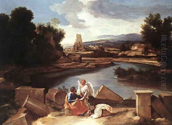 Landscape with St Matthew and the Angel c. 1645 Oil Painting by Nicolas Poussin