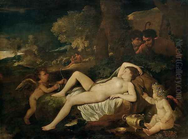 Reclining Venus with Cupid Oil Painting by Nicolas Poussin