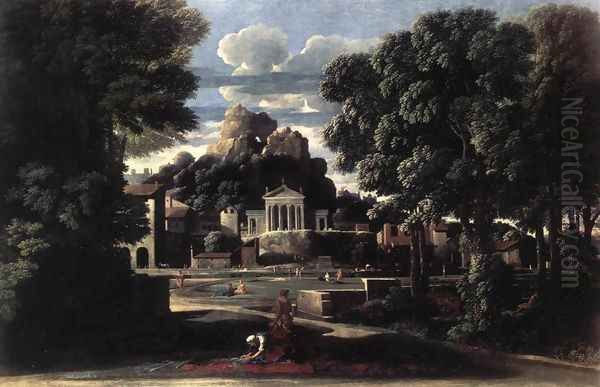 Landscape with the Gathering of the Ashes of Phocion by his Widow 1648 Oil Painting by Nicolas Poussin