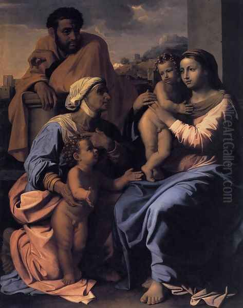 The Holy Family with St Elizabeth and John the Baptist c. 1655 Oil Painting by Nicolas Poussin