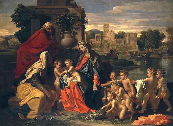 The Holy Family with the Infant St.John the Baptist and St. Elizabeth Oil Painting by Nicolas Poussin