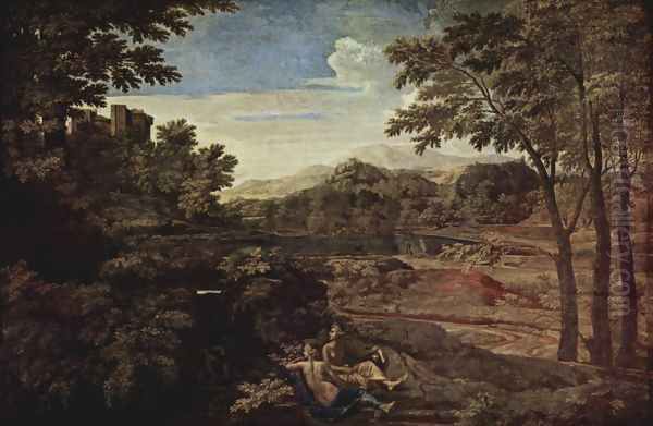 Landscape with two nymphs Oil Painting by Nicolas Poussin