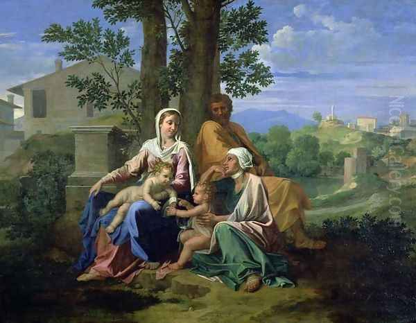 The Holy Family with SS. John, Elizabeth and the Infant John the Baptist Oil Painting by Nicolas Poussin