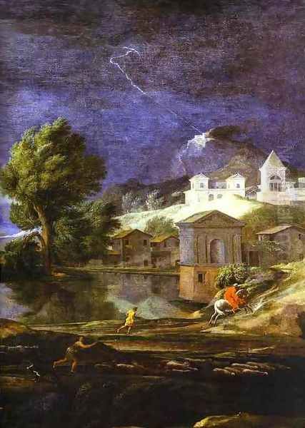 Landscape with Pyram and Thisbe. Detail. Oil on canvas. Staatliche Kunstinstitut, Frankfurt; Germany. Oil Painting by Nicolas Poussin