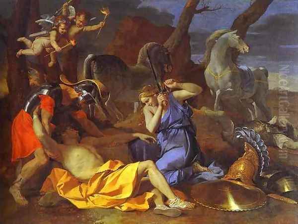 Tancrede and Erminia. 1634. Oil Painting by Nicolas Poussin