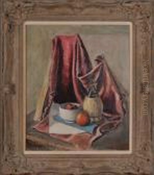 Still Life With Purple Drape And Chianti Bottle Oil Painting by Walt Kuhn