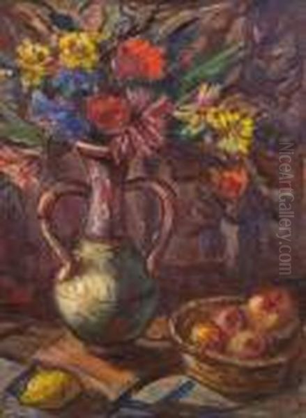 Still Life With Jug Of Flowers Oil Painting by Walt Kuhn